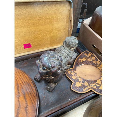 535 - Quantity of treen incl. trinket boxes, money box, candle holders, bowls, trays, lamp etc