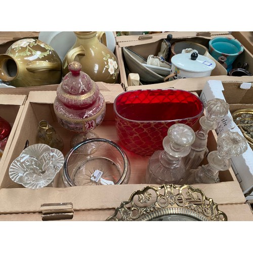 520 - 10 boxes of assorted glassware incl. cut glass, art glass, decanters, vases, ceiling lights, fruit b... 