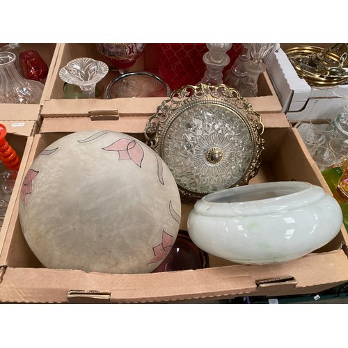 520 - 10 boxes of assorted glassware incl. cut glass, art glass, decanters, vases, ceiling lights, fruit b... 