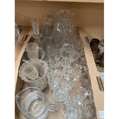 458 - 5 boxes of glassware inc. cranberry, Gleneagles crystal, Victorian, various decanter stoppers etc.