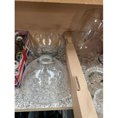 458 - 5 boxes of glassware inc. cranberry, Gleneagles crystal, Victorian, various decanter stoppers etc.