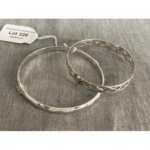 320 - 925 silver Celtic weave hoop bangle and a 925 silver hinged hoop bangle