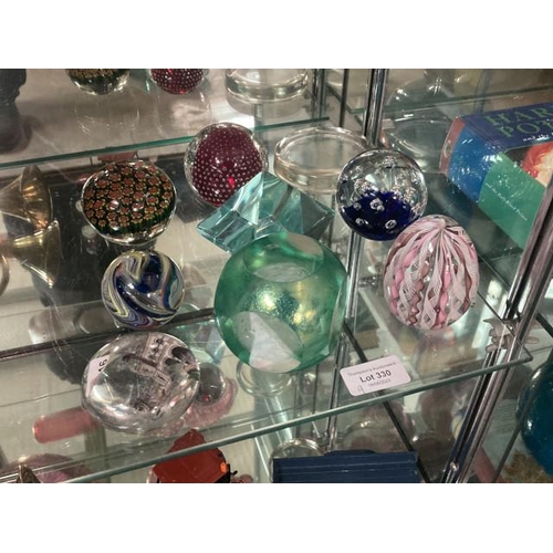 330 - 9 glass paperweights