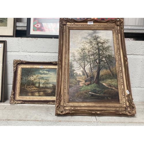 343 - Gilt framed signed G. Haller oil painting on canvas depicting a woodland scene 45x64cm & Gilt framed... 