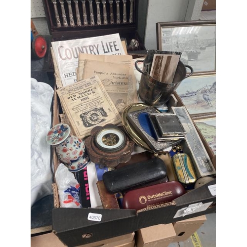 360 - Box of collectables inc. barometer, Country Life , wine cooler, theatre programmes etc.