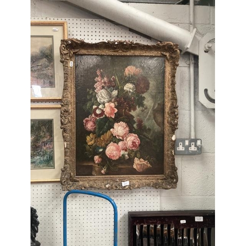 361 - Gilt framed unsigned still life oil painting on canvas 56x70cm (frame with some damage)