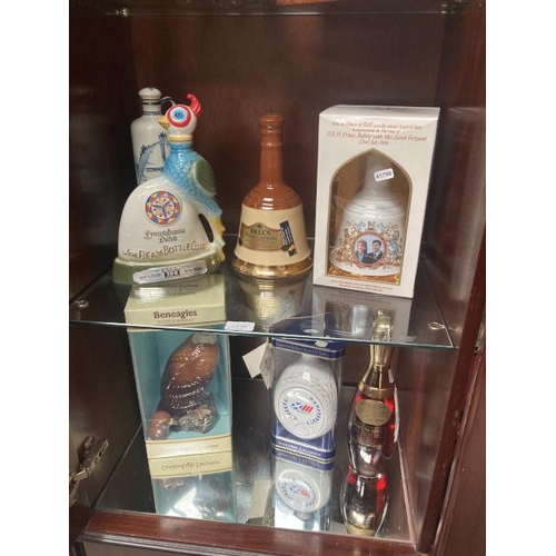 383 - 7 decanter's inc. BOLS creme de menthe, Jim Beam 100 months old bourbon whiskey (empty), Beneagles S... 