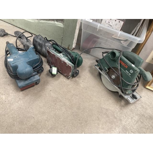 459 - Bosch PKS46 circular saw, Bosch PSS150A sander, Black & Decker KA58 sander (all as found)