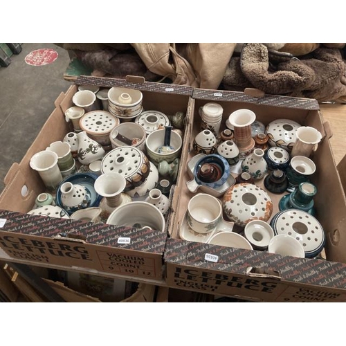 466 - 2 boxes of Jersey Pottery including pot pourri dishes, candle holders, posy vases etc