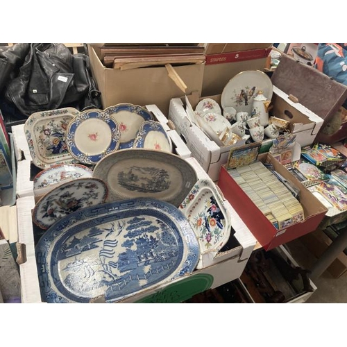 468 - 2 boxes of assorted china including blue and white, meat platters, Ironstone etc