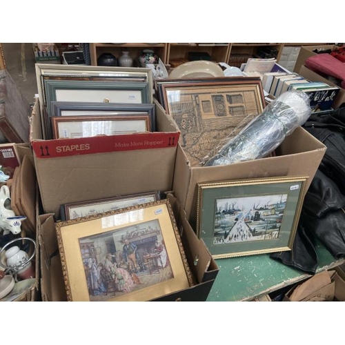 477 - 3 boxes of assorted pictures and prints