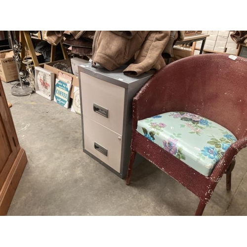 480 - Chrome standard lamp, Lloyd Loom style chair and a filing cabinet, Box of 78's incl Sandy Powell, Ba... 