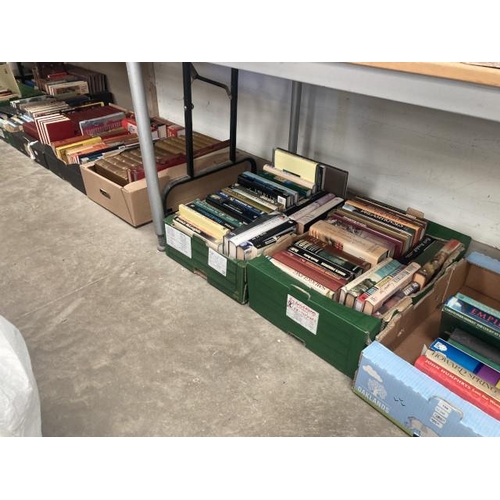 493 - 11 good boxes of books including Dennis Wheatley, collection of James Herriot, International Univers... 