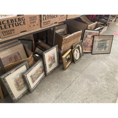 497 - Assorted framed prints, pictures, oil on board, mirror etc