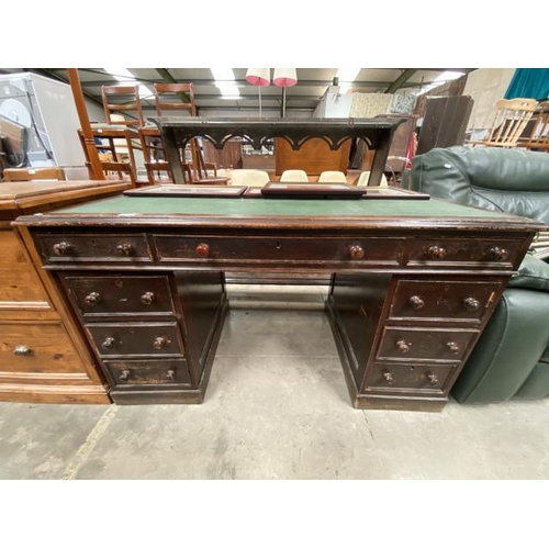 69 - Victorian oak pedestal desk 76H 137W 73D