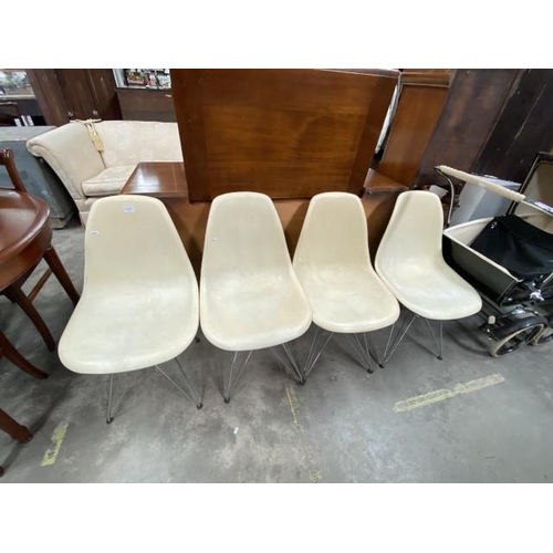 93 - 4 cream Eames style chairs with chrome hairpin legs