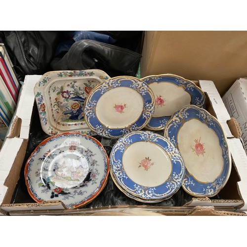 468 - 2 boxes of assorted china including blue and white, meat platters, Ironstone etc