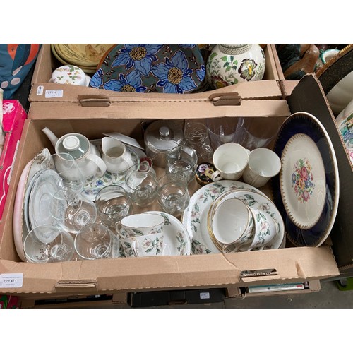 471 - 11 boxes of collectables including tea wares, jugs, glasses, decanters, treen etc