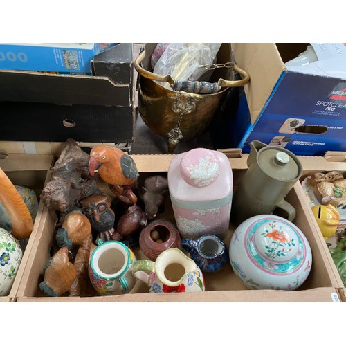 471 - 11 boxes of collectables including tea wares, jugs, glasses, decanters, treen etc