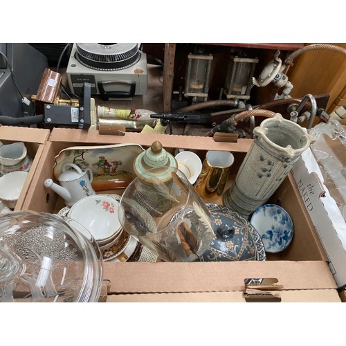 471 - 11 boxes of collectables including tea wares, jugs, glasses, decanters, treen etc