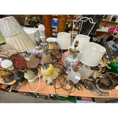 491 - Large assortment of table lamps, shades, glass shades etc