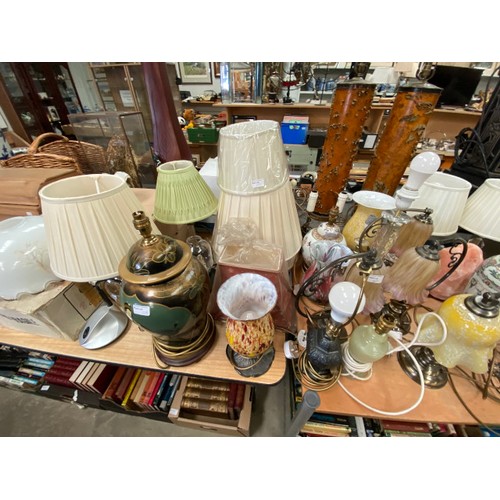 491 - Large assortment of table lamps, shades, glass shades etc