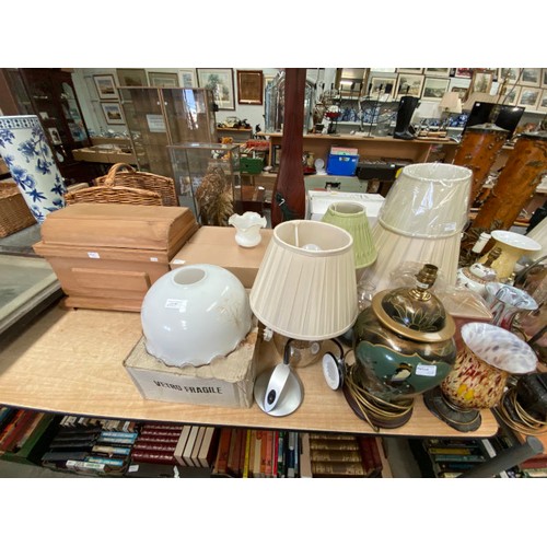 491 - Large assortment of table lamps, shades, glass shades etc