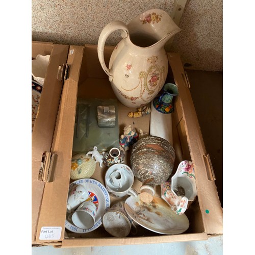 465 - 8 good boxes of collectables including blue and white table ware, studio pottery, Oriental wares, je... 