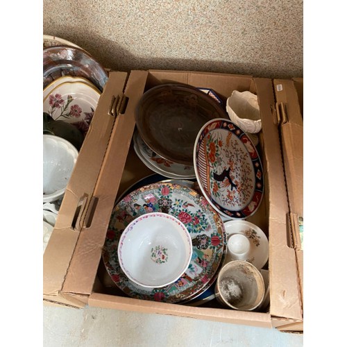 465 - 8 good boxes of collectables including blue and white table ware, studio pottery, Oriental wares, je... 