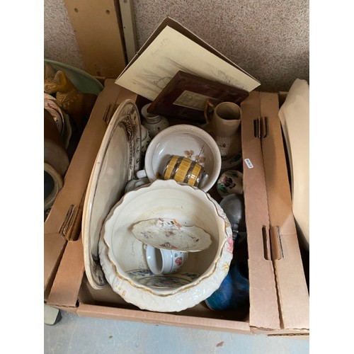 465 - 8 good boxes of collectables including blue and white table ware, studio pottery, Oriental wares, je... 