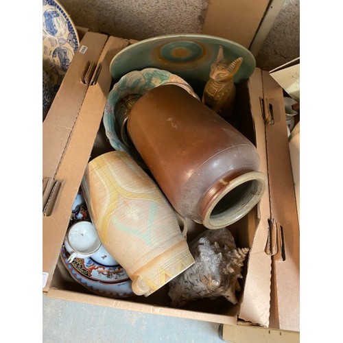 465 - 8 good boxes of collectables including blue and white table ware, studio pottery, Oriental wares, je... 