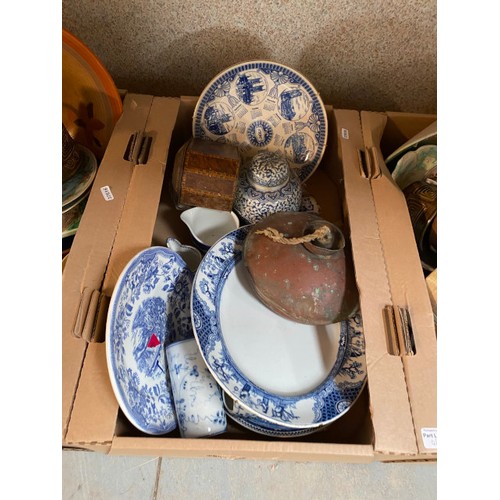 465 - 8 good boxes of collectables including blue and white table ware, studio pottery, Oriental wares, je... 