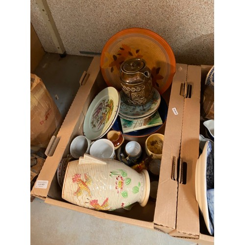 465 - 8 good boxes of collectables including blue and white table ware, studio pottery, Oriental wares, je... 