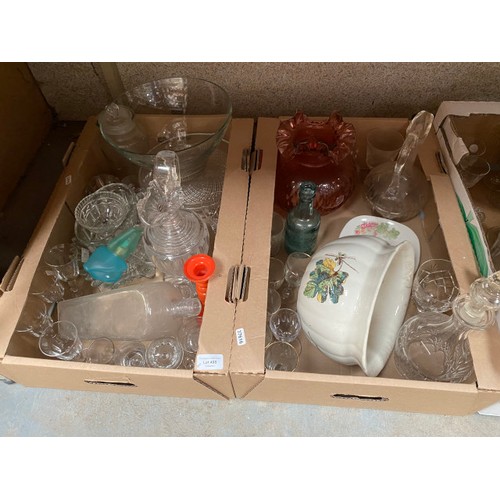 498 - 10 mixed boxes of glassware inc. Vic./Edw., crystal, pitchers, ceiling shades, bonbon dish, decanter... 