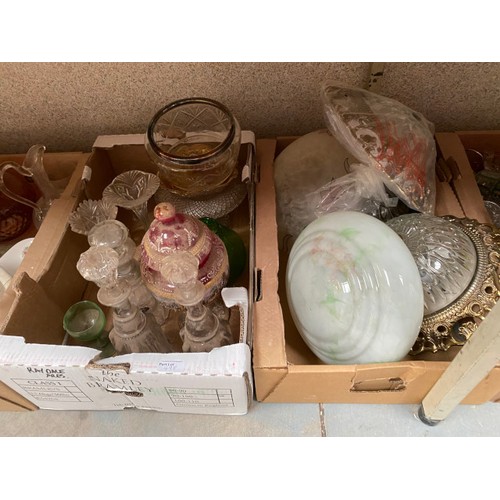 498 - 10 mixed boxes of glassware inc. Vic./Edw., crystal, pitchers, ceiling shades, bonbon dish, decanter... 