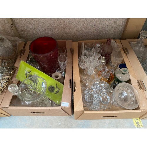 498 - 10 mixed boxes of glassware inc. Vic./Edw., crystal, pitchers, ceiling shades, bonbon dish, decanter... 