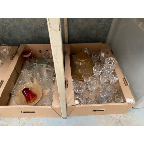 498 - 10 mixed boxes of glassware inc. Vic./Edw., crystal, pitchers, ceiling shades, bonbon dish, decanter... 