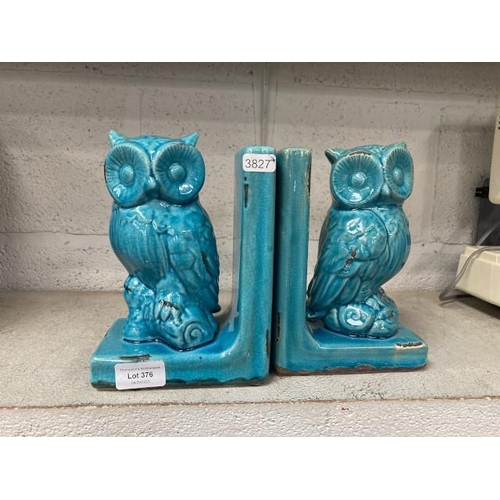 376 - Pair of Majolica pottery owl bookends