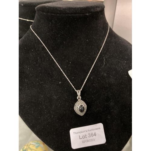 364 - Silver jet & marcasite pendant on silver chain