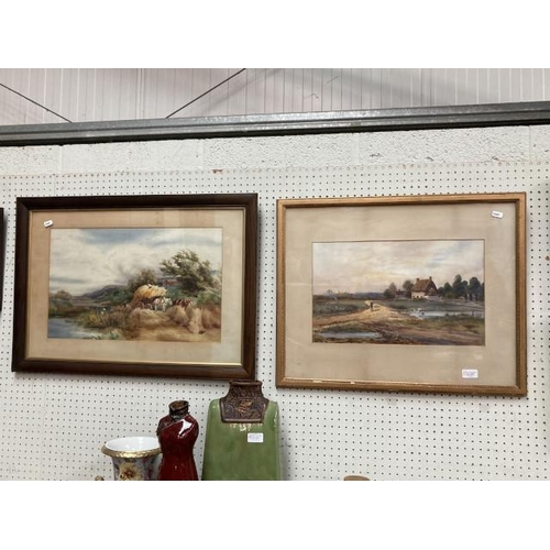 385 - 2 framed farmland scene watercolours 65x52cm