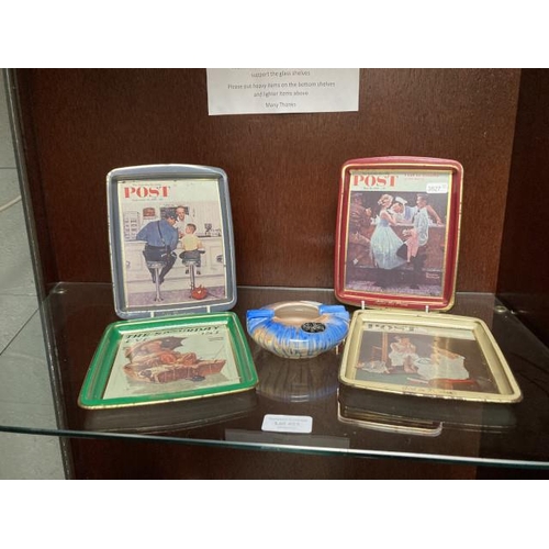 401 - Art Deco Shelley ash tray (paper label) and 4 vintage Norman Rockwell miniature tin trays