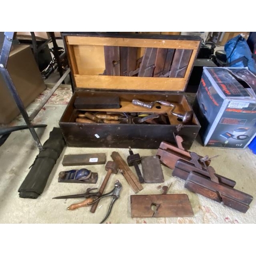 426 - Early carpenter's tool box and tools