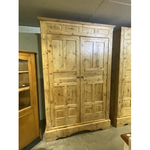 77 - Hand crafted pine 2 door wardrobe with hanging to the interior 216H 141W 70D(we are unable to delive... 