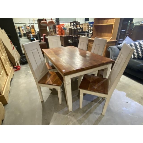 80 - Contemporary fruitwood dining table 76H 152W 93D and 6 chairs