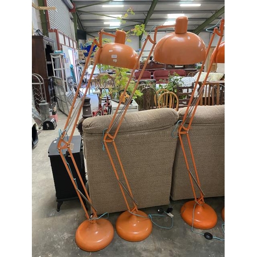 10 - 2 orange floor standing angle poise lamps 180H