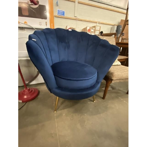 28 - Contemporary blue velvet upholstered chair 83W