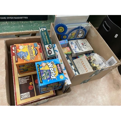 442 - 2 boxes of games inc. Scree, playing cards, chess & checker set, dominoes etc.