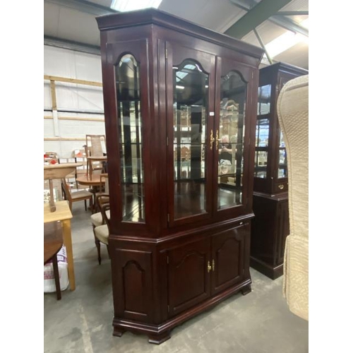 56 - Mahogany glazed corner display cabinet with 1 key 214H 150W 80D (we are unable to deliver this lot, ... 