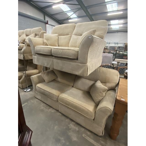 67 - G Plan 3 piece suite upholstered in chenille fabric (2 settees 158W & 195W, footstool 42H 65W 54D)