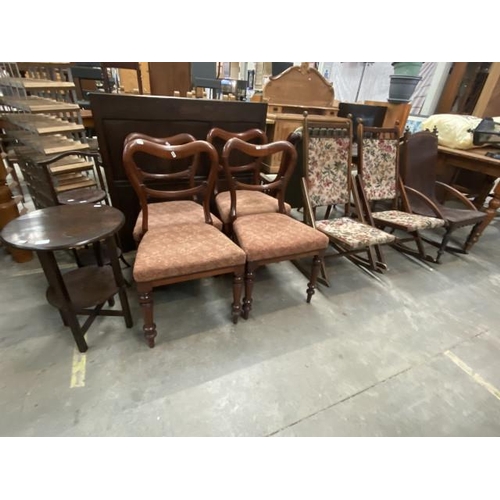 71 - 4 Victorian mahogany dining chairs 44W, mahogany cake stand, 2 Art Nouveau folding rocking chairs, B... 